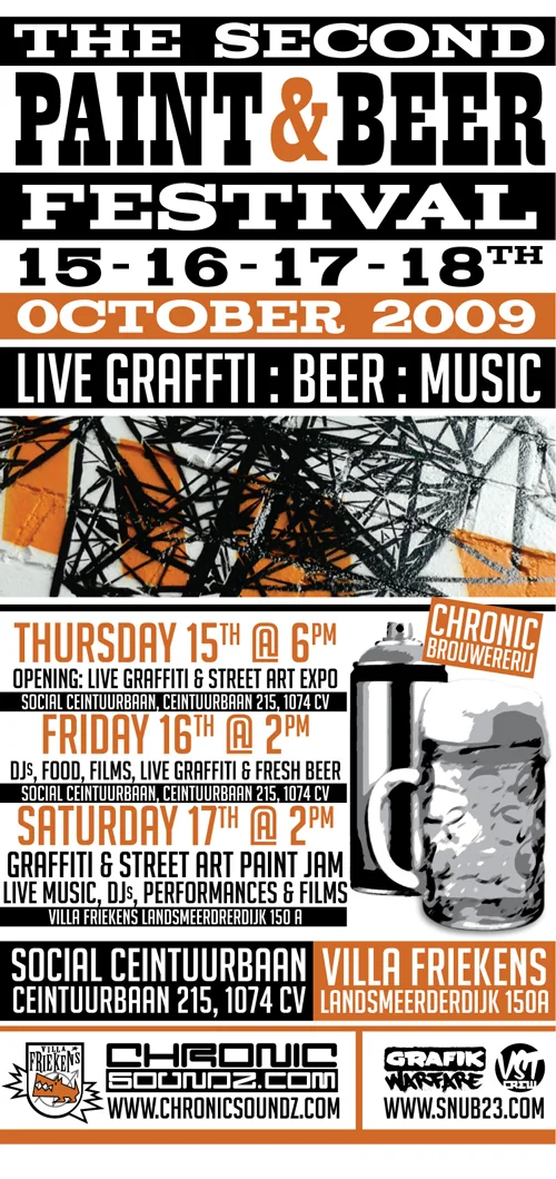 The time has come, book your tickets, skive off work, come get wasted while listening to the fattest beats, drink the freshest home brew beer in the world and watch art in action 🙂 artists include: SNUB Phillisss Defacto Leeks Eyesaw Snikk T.Wat Spax Focus OrticaNoodles The Lover Nol LukedaDuke Afresh Skatin Chinchilla Mister176 Fake Let Grot Dash3ultra Yatusabes lostresamigos