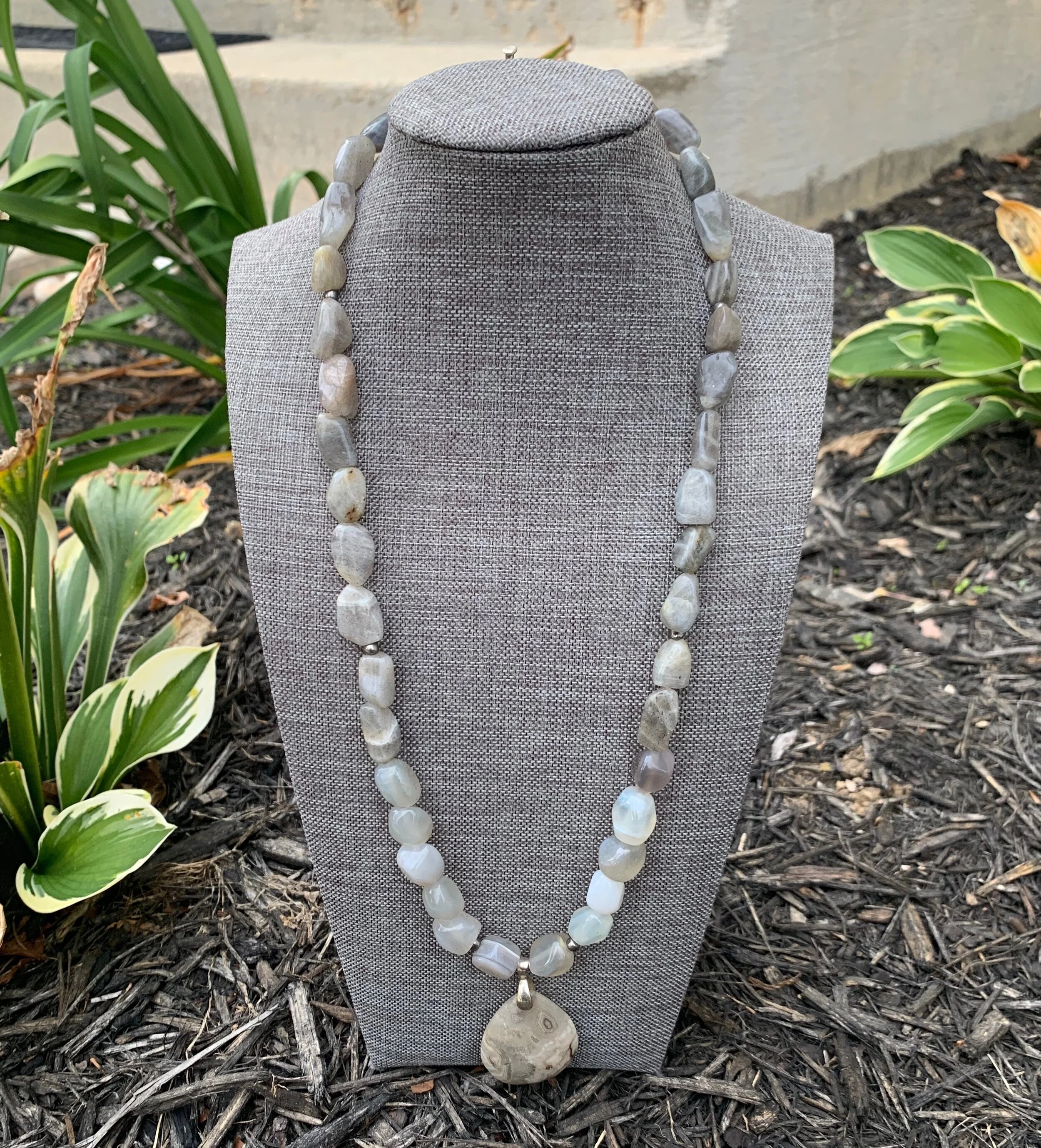Gray  Shiny Nuggets Necklacewith Black Suede Tassel
