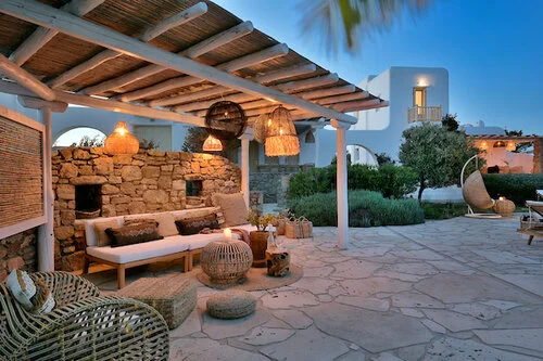 Covered outdoor lounge at Villa Clio