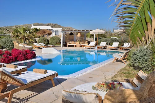 Pool and bougainvillea at Villa Erato
