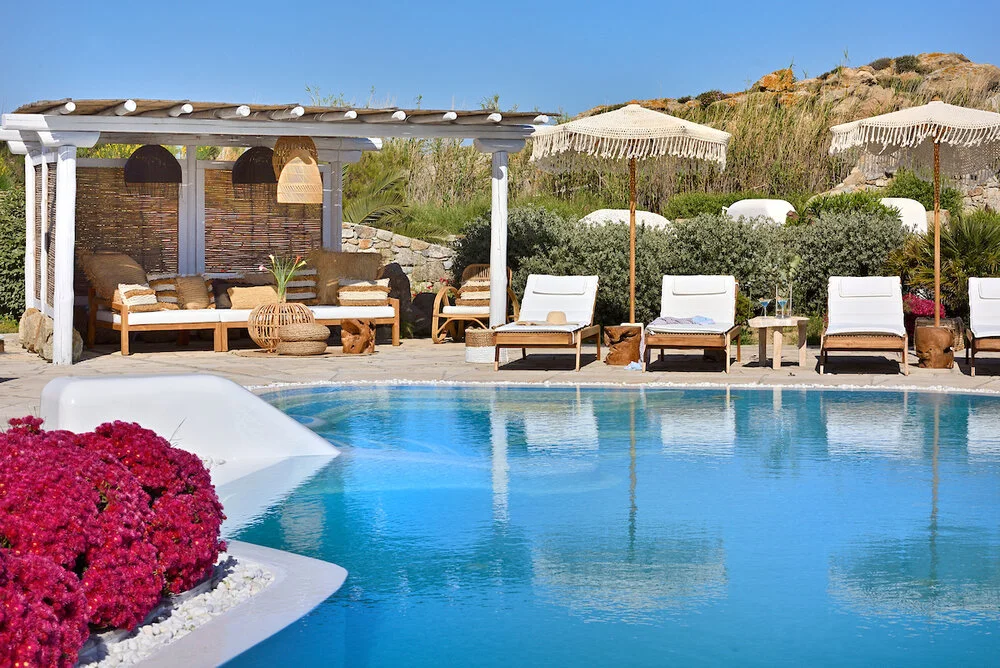 Pool and bougainvillea at Villa Danae