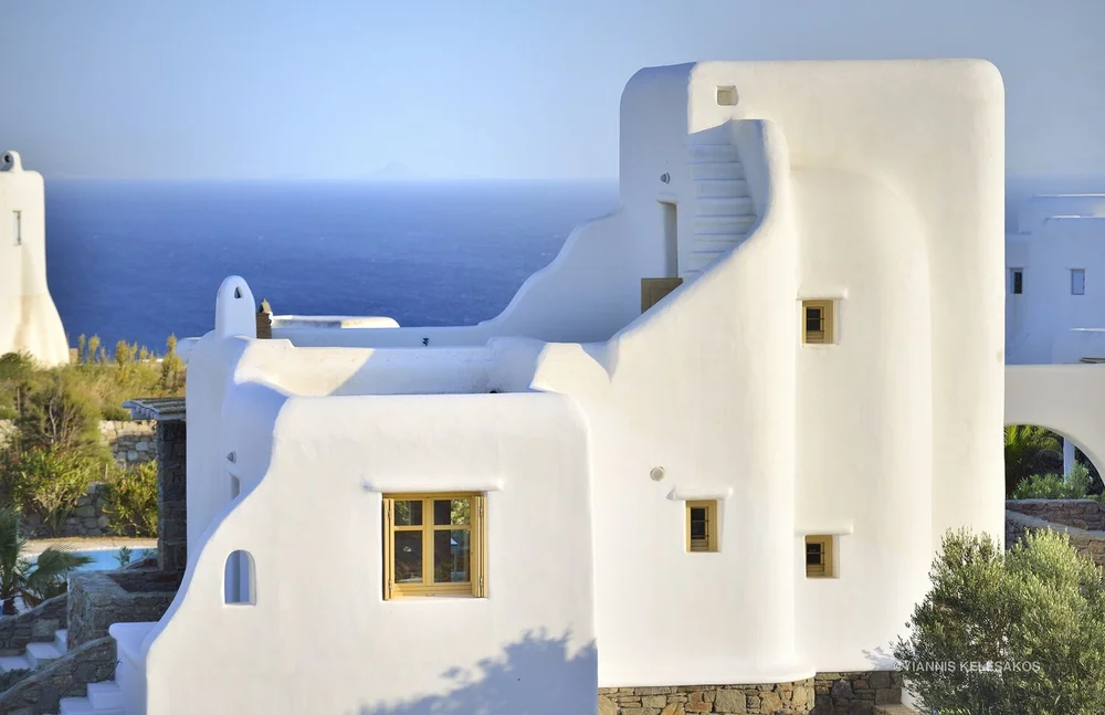 Whitewashed Cycladic architecture at Villa Danae