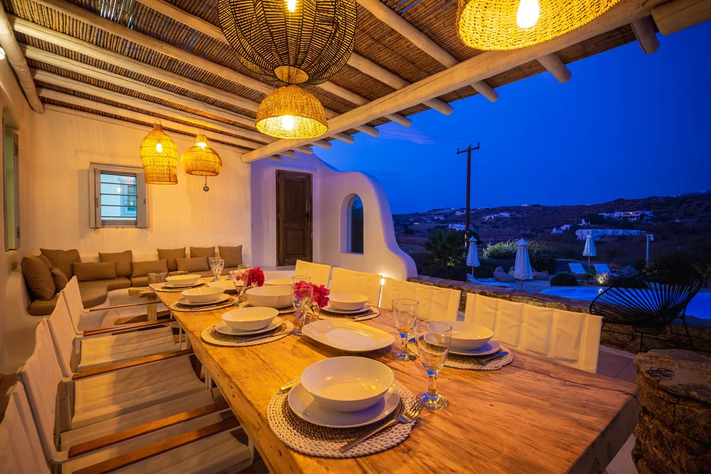 Outdoor dining table at Villa Nefeli