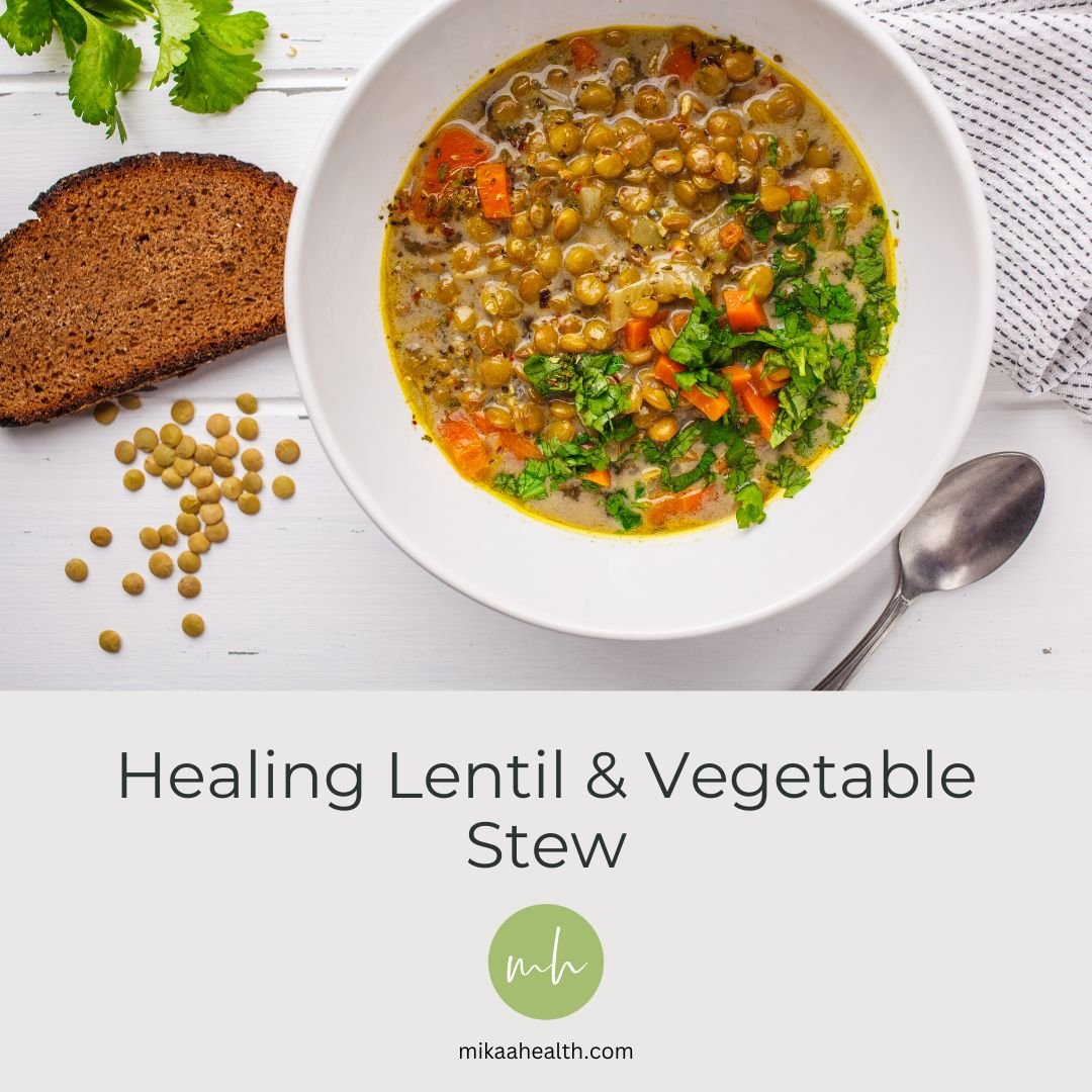 𝐂𝐨𝐦𝐟𝐨𝐫𝐭 𝐢𝐧 𝐚 𝐛𝐨𝐰𝐥! 
Healing Lentil &amp; Vegetable Stew
This hearty lentil and vegetable stew is perfect for supporting your health during tough times. Rich in plant-based protein, fiber, and warming spices, it nourishes your body and s