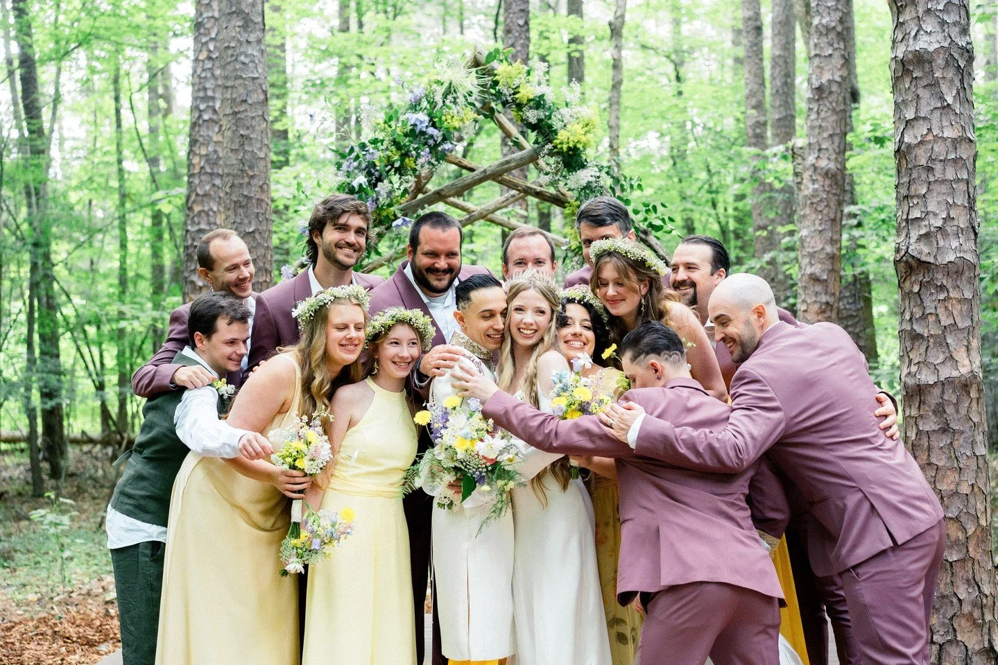 On Wednesdays, Groomsmen wear pink!⁠
⁠
&bull;⁠
&bull;⁠
&bull;⁠
⁠
Planning &bull; yours truly @somethingfabulousweddings ⁠
Venue &bull; @timberlakeearthsanctuary⁠
Photographer &bull; @vesicphoto⁠
Flowers &bull; @firesidefarmnc⁠
DJ &bull; Ryan the DJ⁠
