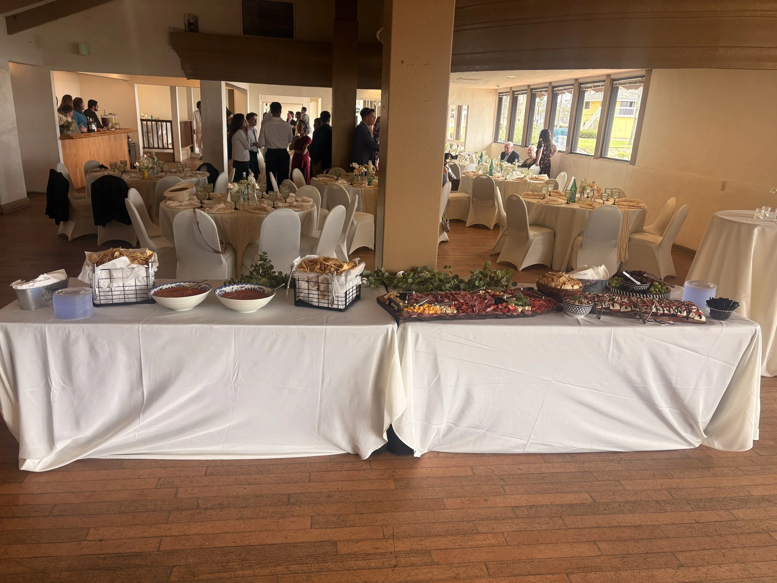 Signature Elite Charcuterie Boards served during cocktail hour at a Valley Center wedding featuring artisan cheeses, premium cured meats, fresh fruit, gourmet crackers, and elegant presentation by LaLa Tacos.