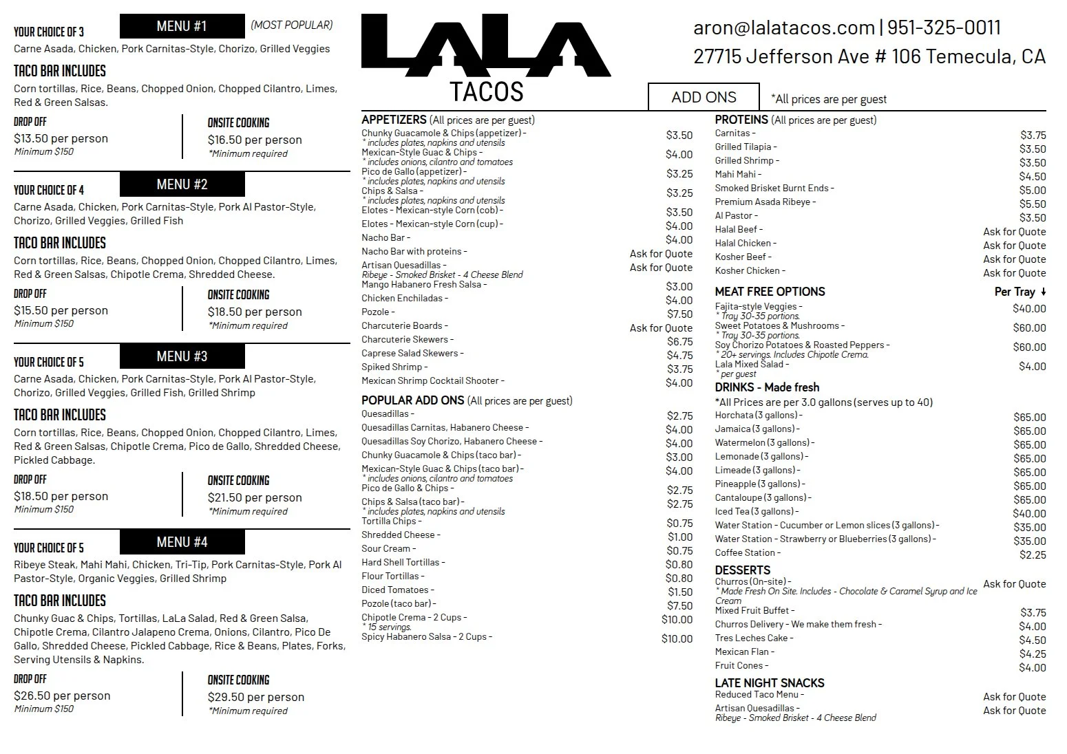 LaLa Tacos Delivery Menu