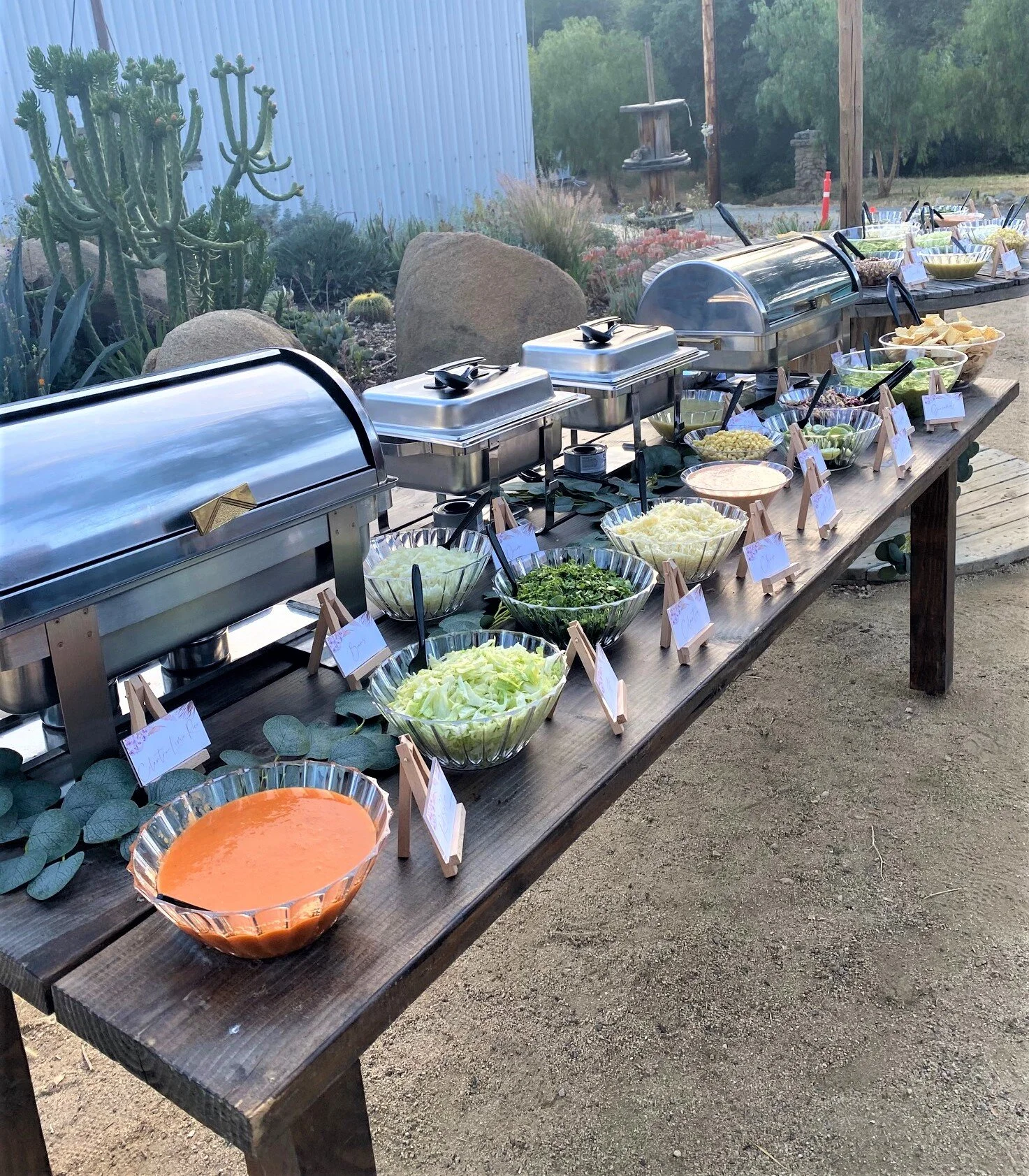 Rustic-style outdoor taco catering for an Indio wedding.