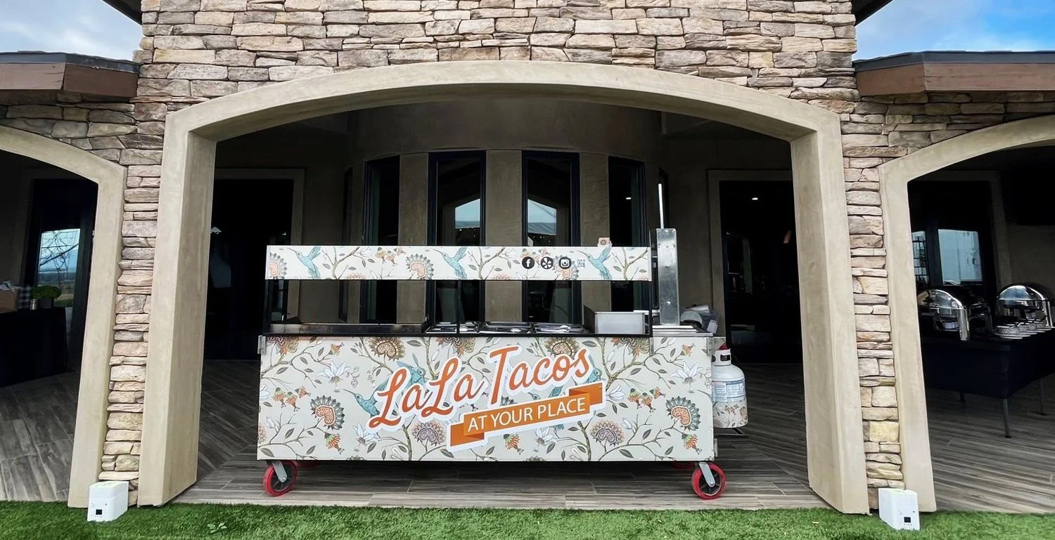 Artisan taco catering cart for professional on-site wedding and corporate catering.