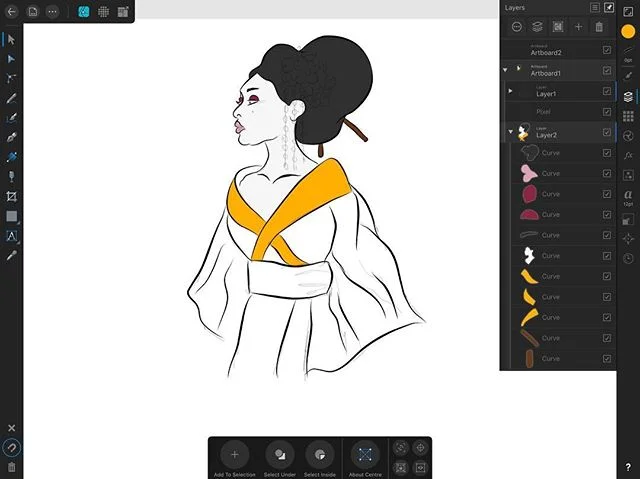 Started to work on another one. By @pixelz.fairy #vector #vectorart #vectorartwork #vectorillustration #geisha #japanese #illustrationartists #illustratorsofinstagram #cartoon #artist #artistsoninstagram #affinitydesigner #affinitybyserif #frankentoon #artwork