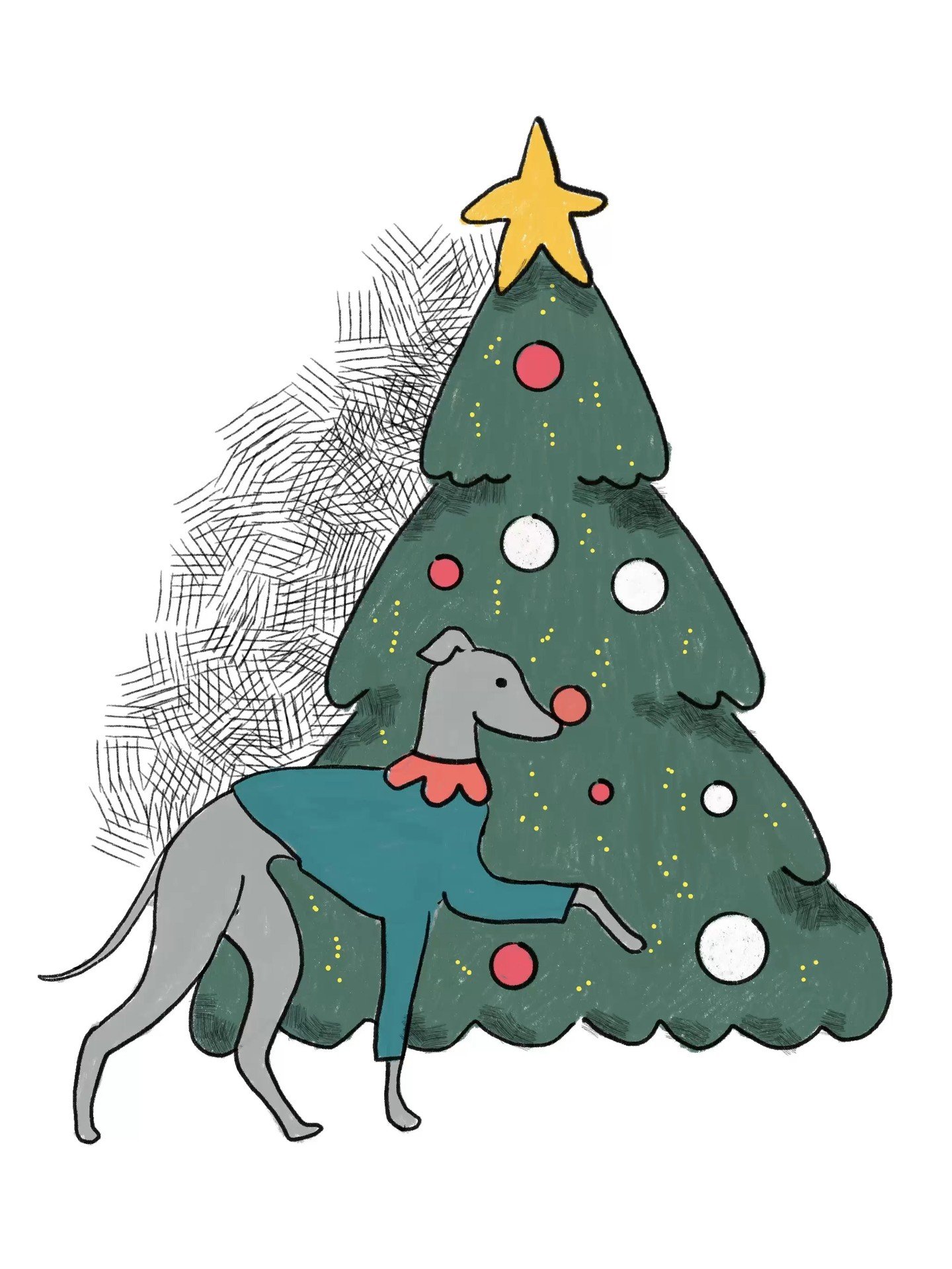 Marvin wishes Merry Christmas to you! 🌲🎅
.
.
.
.
#italiangreyhound #illustration #christmastree #artistsoninstagram #doodle #artwork