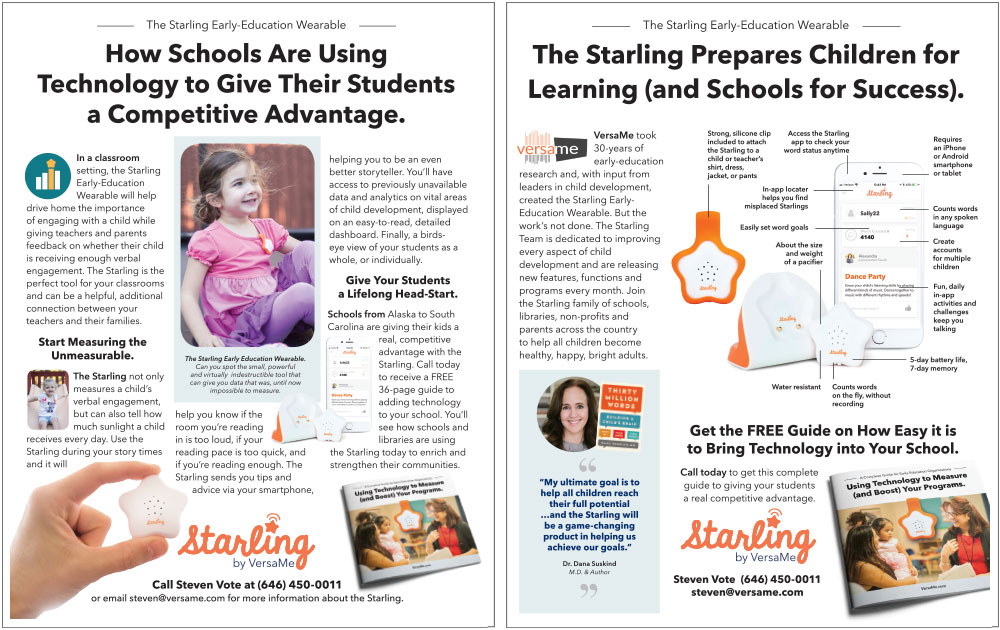 FINAL : A one-sheet for interested schools to get a little more detail on how the Starling can help their mission.
