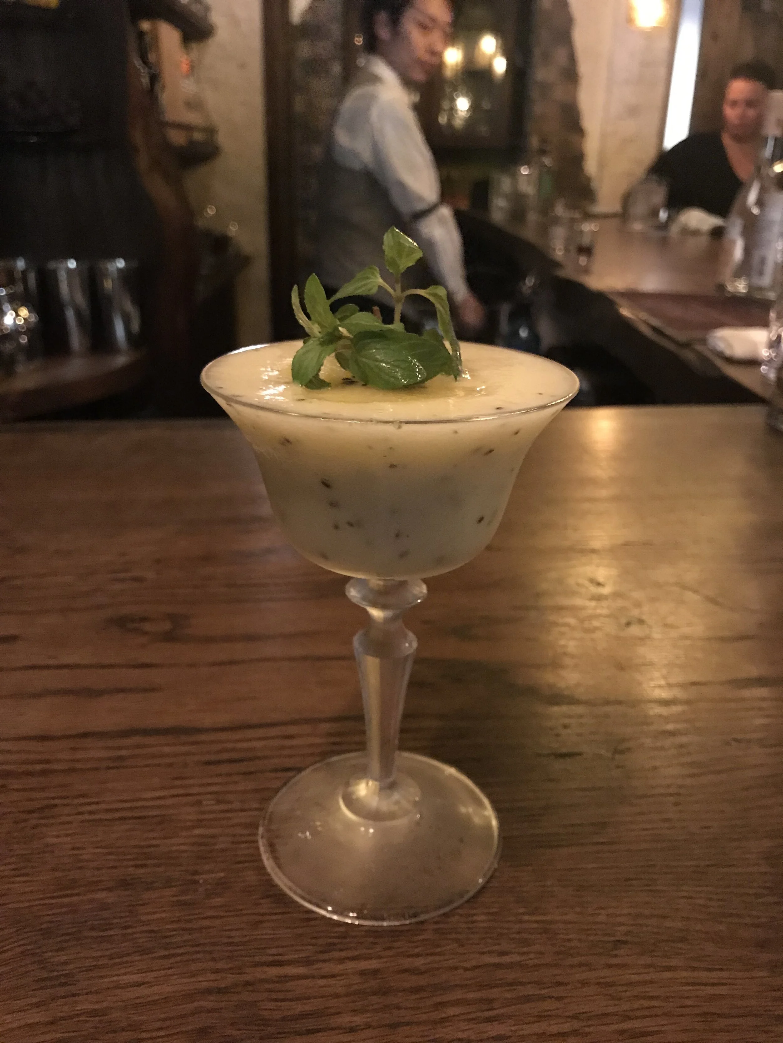 Gin + kiwi + mint + honey at Ben Fiddich