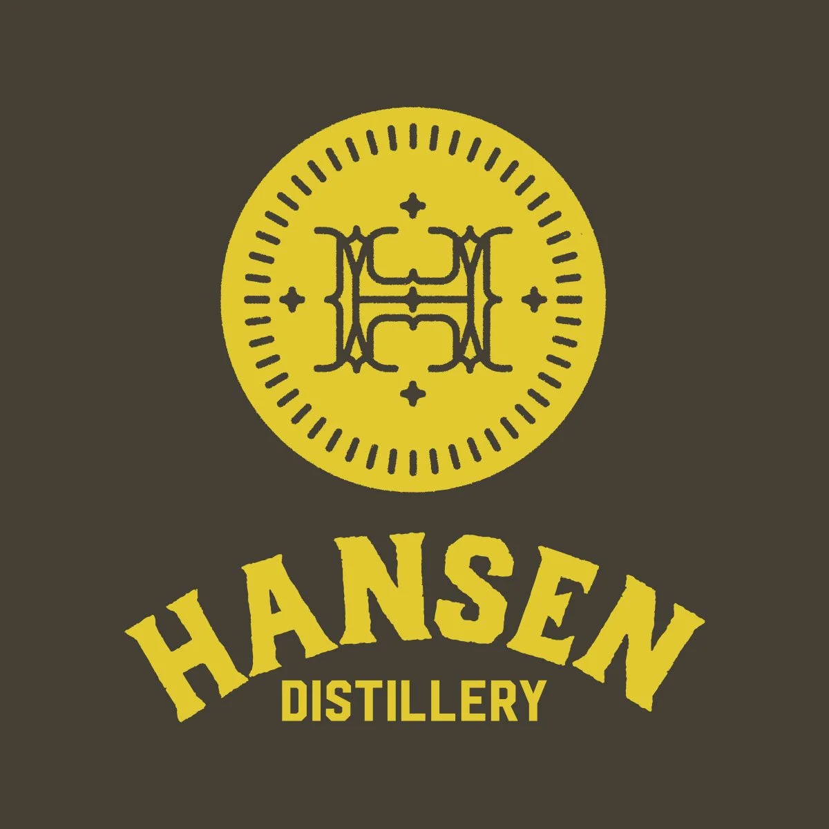 Gold version logo for Hansen Distillery by Edmonton graphic designer Nigel Hood