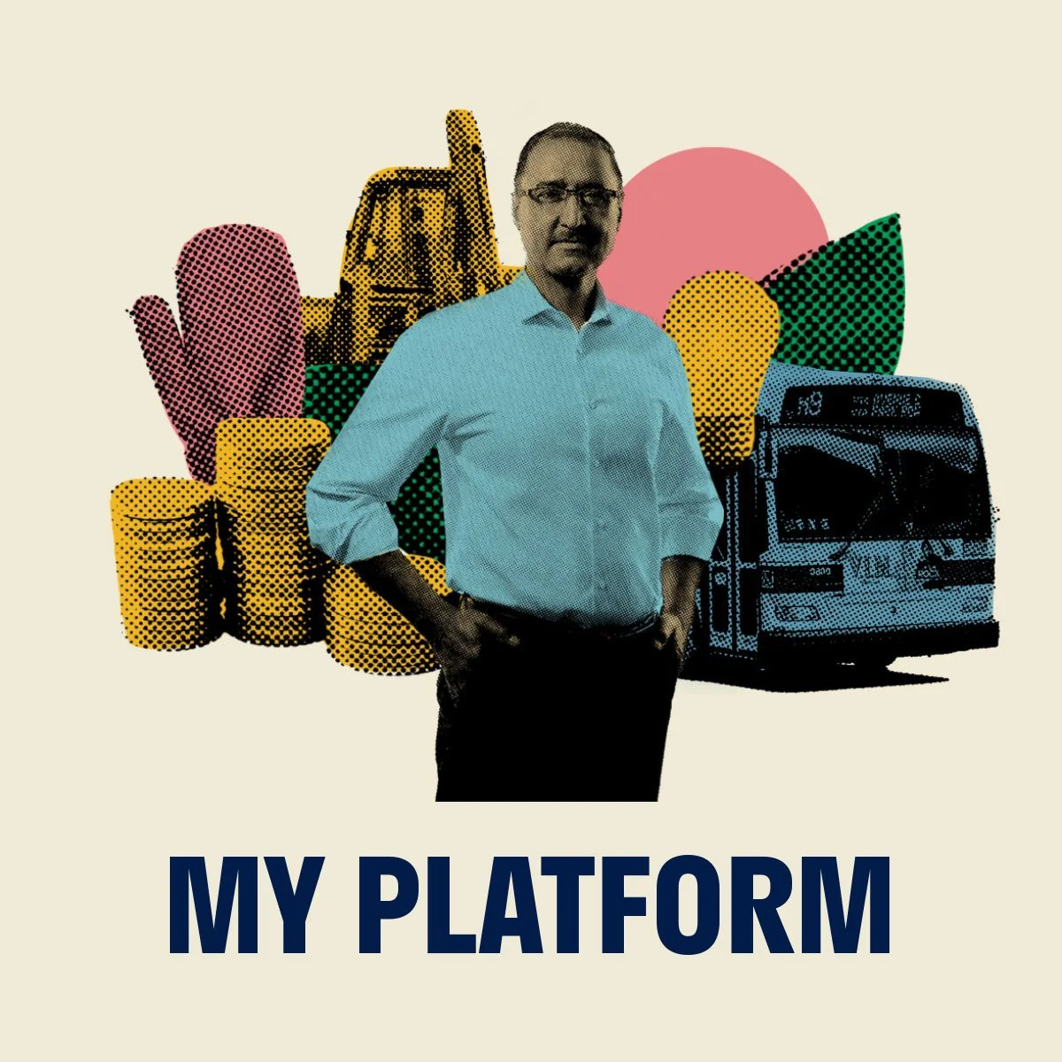 Editorial style illustration for identity system for Amarjeet Sohi's 2021 Edmonton mayoral race by Nigel Hood