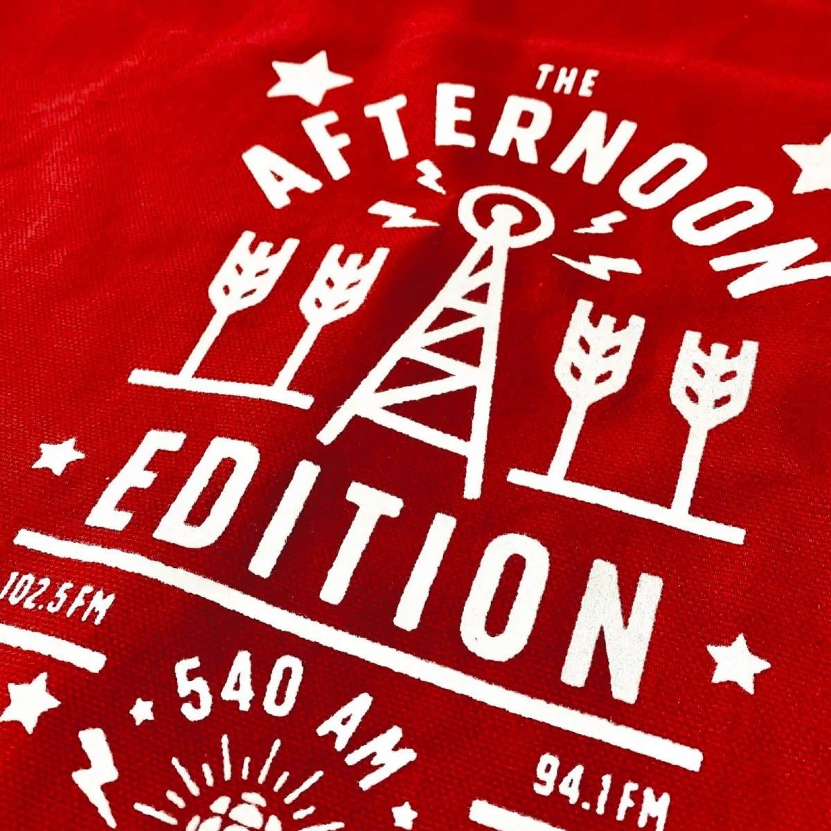 Detail from visual identity system and badge designs unifying flagship radio and television programs for CBC Saskatchewan by Edmonton graphic designer Nigel Hood