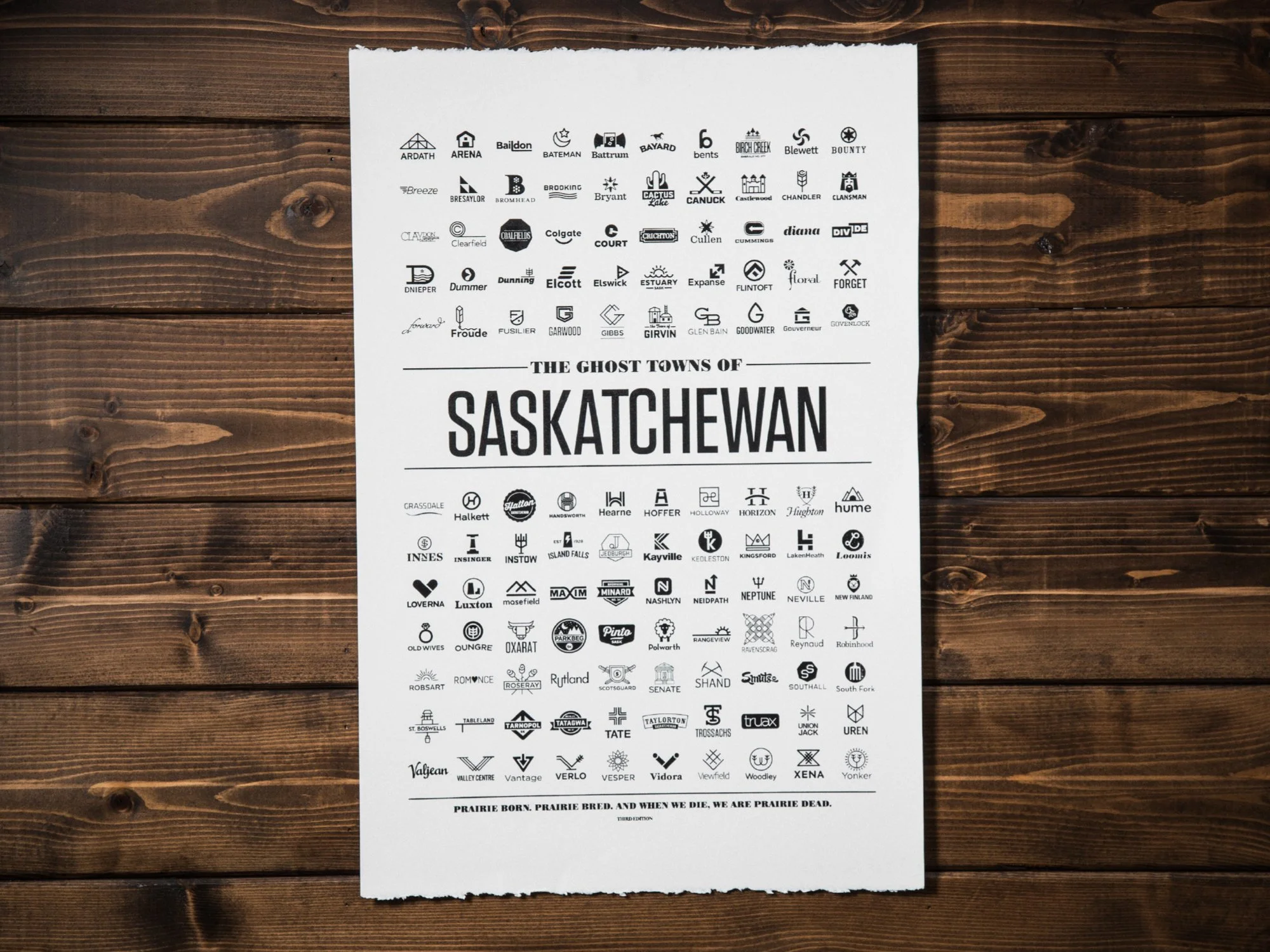 Context-driven community logo design and identity study for abandoned prairie towns in Saskatchewan by Edmonton graphic designer Nigel Hood