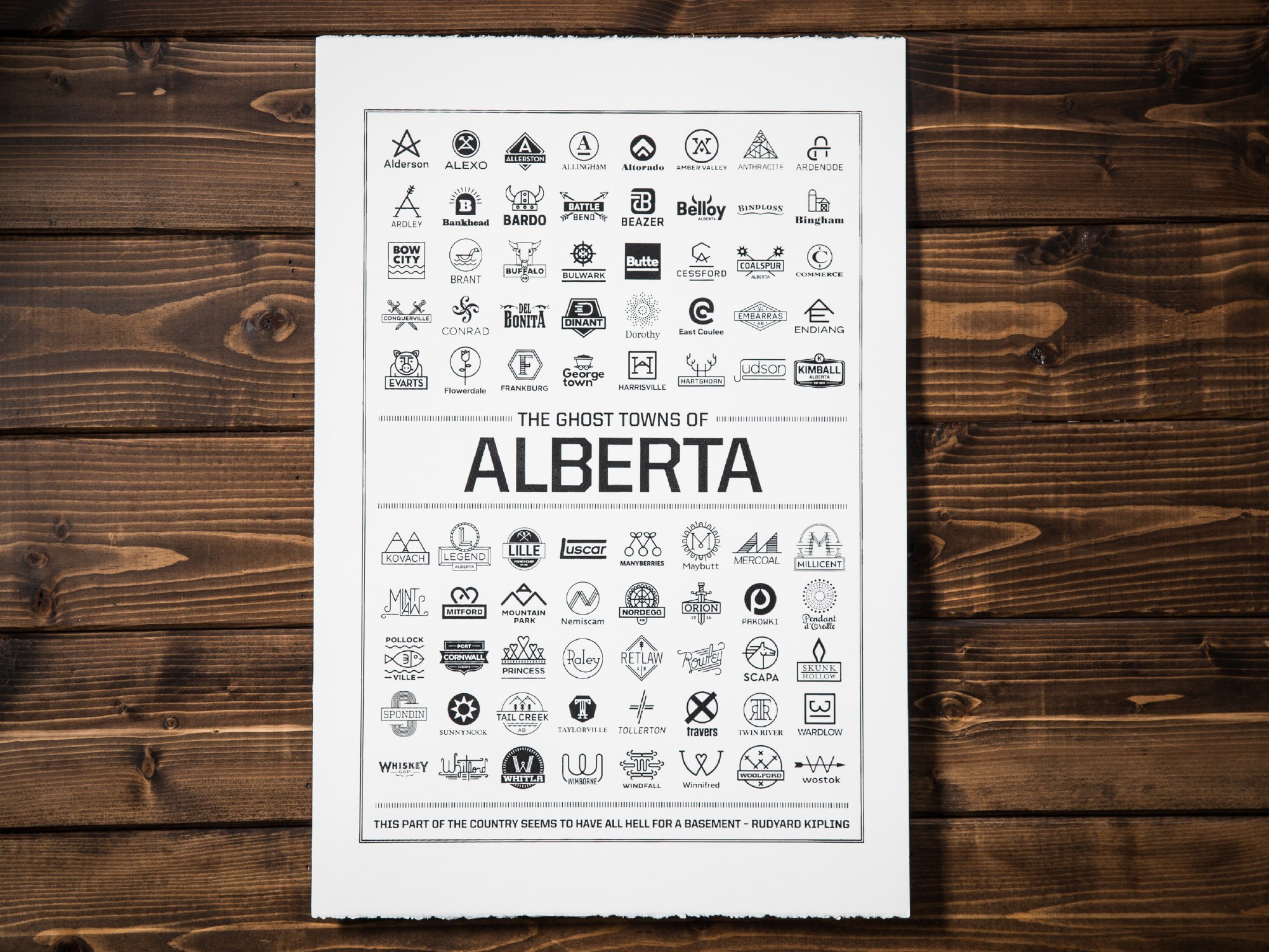 Context-driven community logo design and identity study for abandoned prairie towns in Alberta by Edmonton graphic designer Nigel Hood