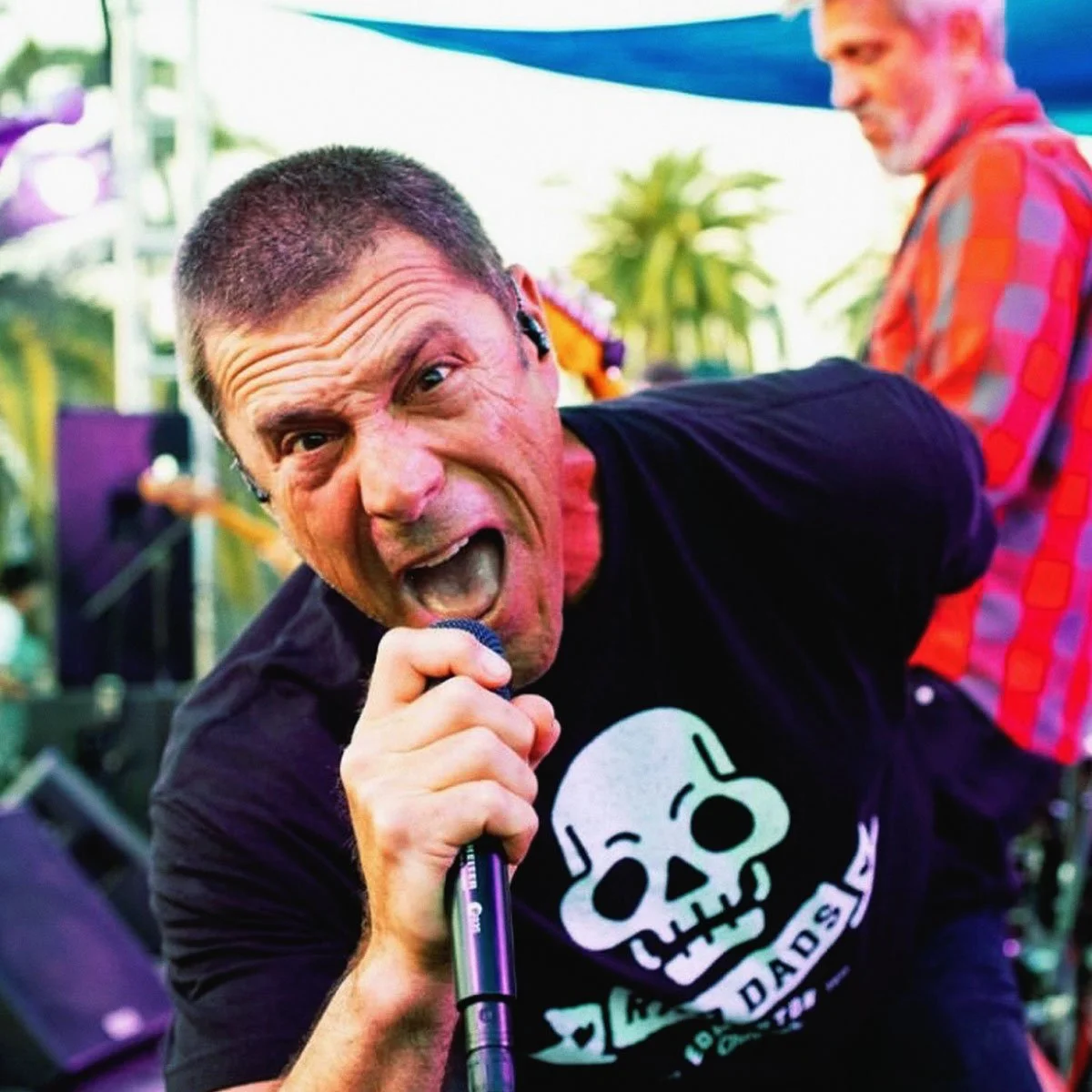 Scott Radinsky lead singer, former major league baseball player wearing Rad Dads Edmonton shirt designed by Nigel Hood