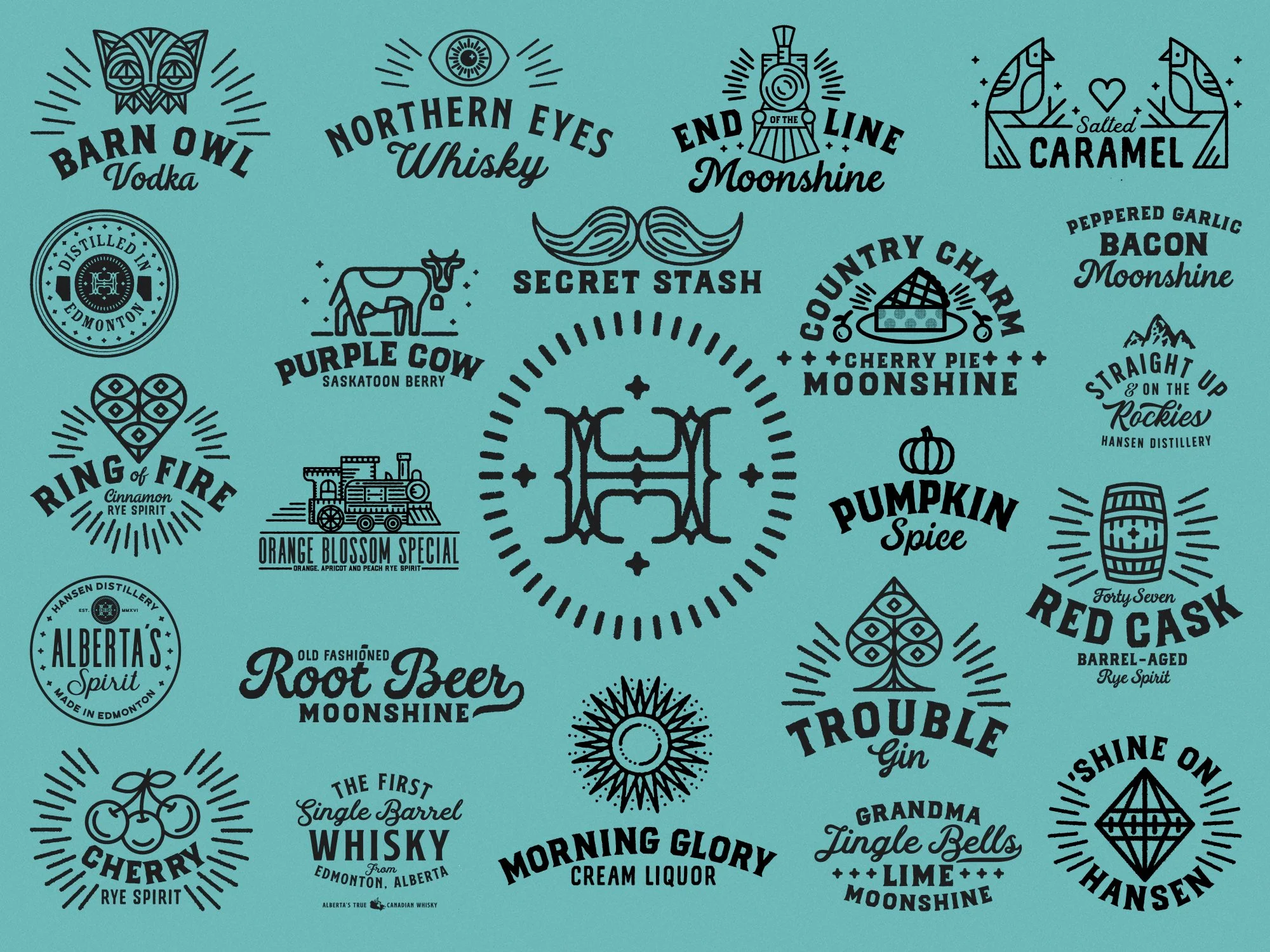 BlaHalftoSpirit logos for Hansen Distillery by Edmonton graphic designer Nigel Hood