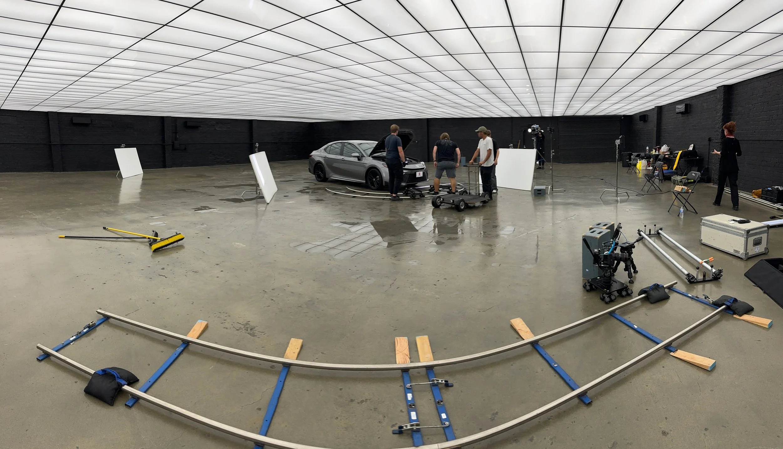 Toyota Studio Shoot....overhead LED light system with dolly and full crew.