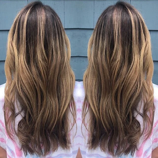 Tone it ⬇️ break it ⬆️
.
.
.Sometimes blonde is just too blonde with a dark base, especially for a college kid who needs a low maintenance grow out! Color melts are a great way to deepen, but keep some brightness and blend out the line of demarcation