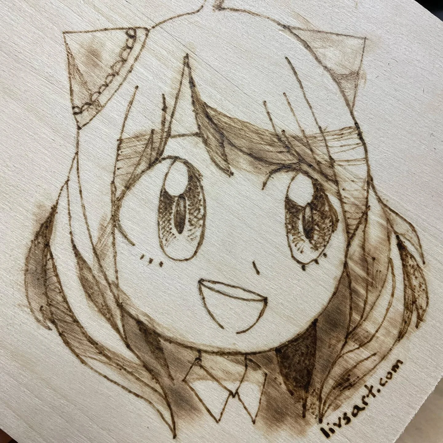 Sorry, I messed up the shading. One of my first attempts at using my new wood burning kit. #anya #anyaforger #spyxfamily #anime #pyrography #woodburning #woodburningart