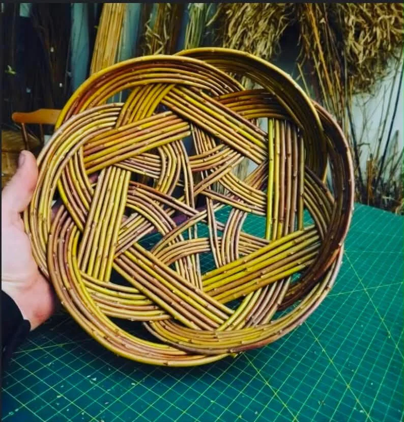 Lanark Highlands Basketry Museum 10th Anniversary Celebrations continue!

This openwork tray displays stunning geometry as well as the natural beauty of willow. Lined with linen, these trays make great serving trays for bread, or are equally at home 