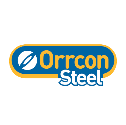 Orrcon Steel logo with a blue and gold color scheme and a stylized abstract icon