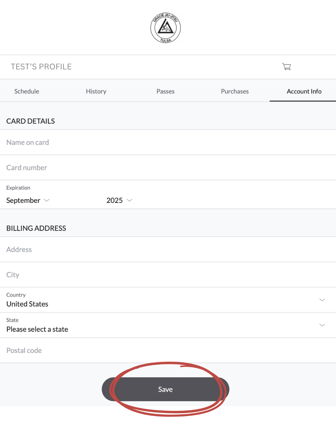 6. Input your billing information and click "Save".