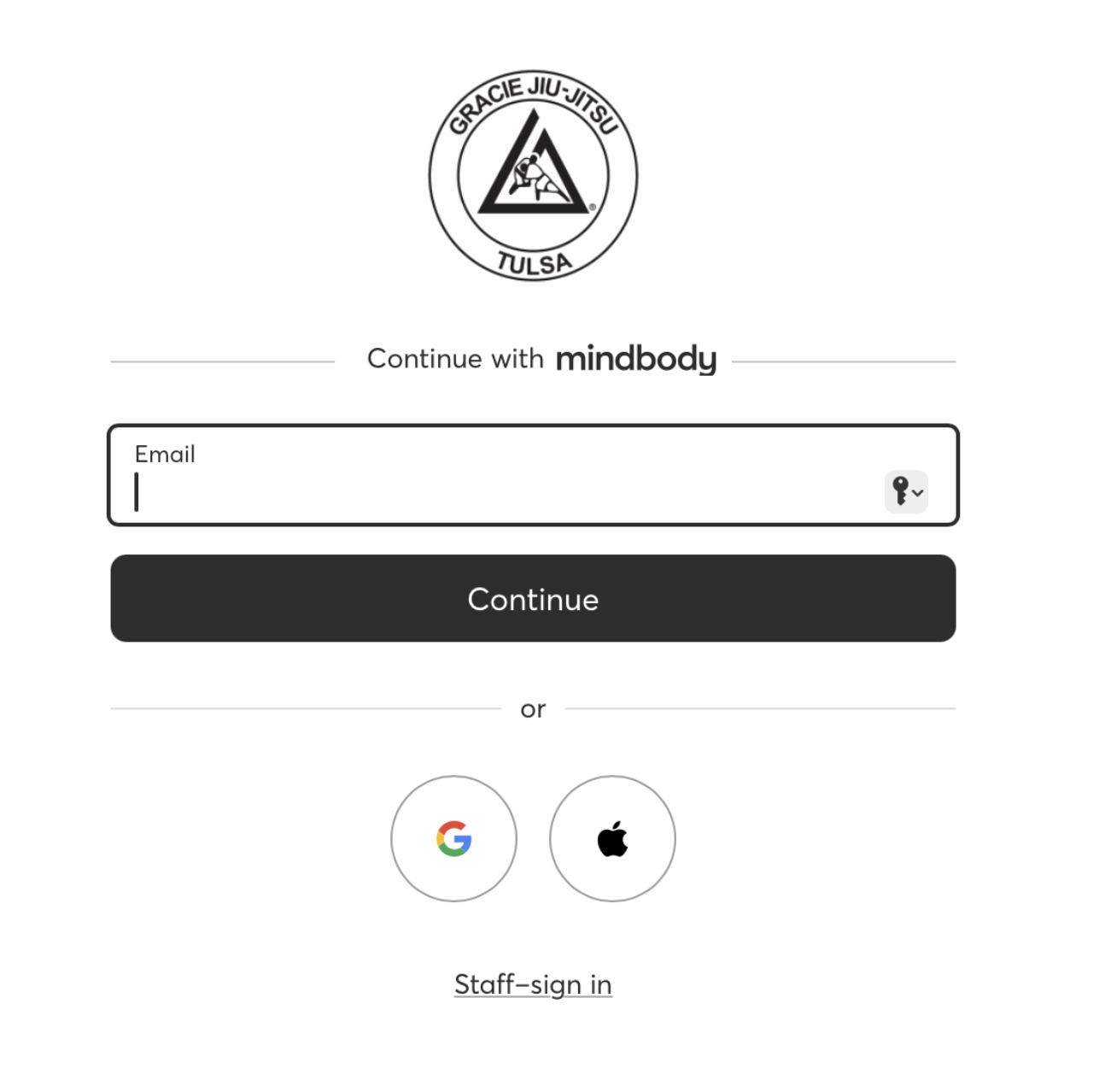 Step 1. Log into Gracie Tulsa's Mindbody page.