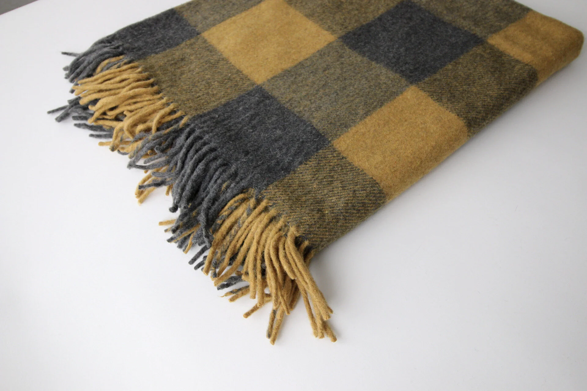 Buffalo Plaid Wool Blanket - Mustard &amp; Grey