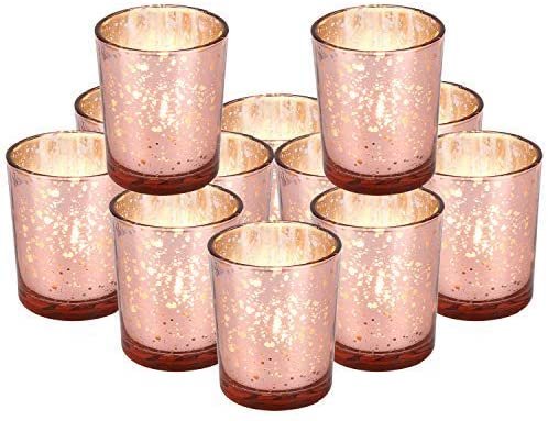 Rose &amp; gold mercury glass votives
