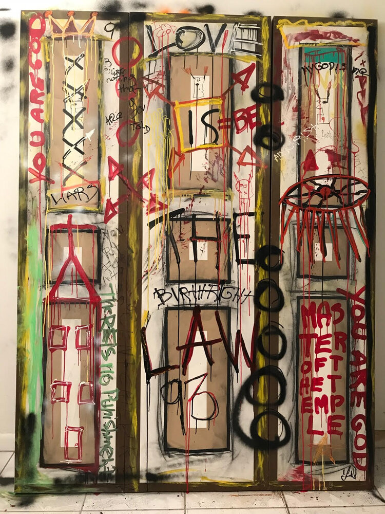  Yul Vazquez  Don’t Fear   Mixed media on wood (a door), 80 x 18”  Signed 