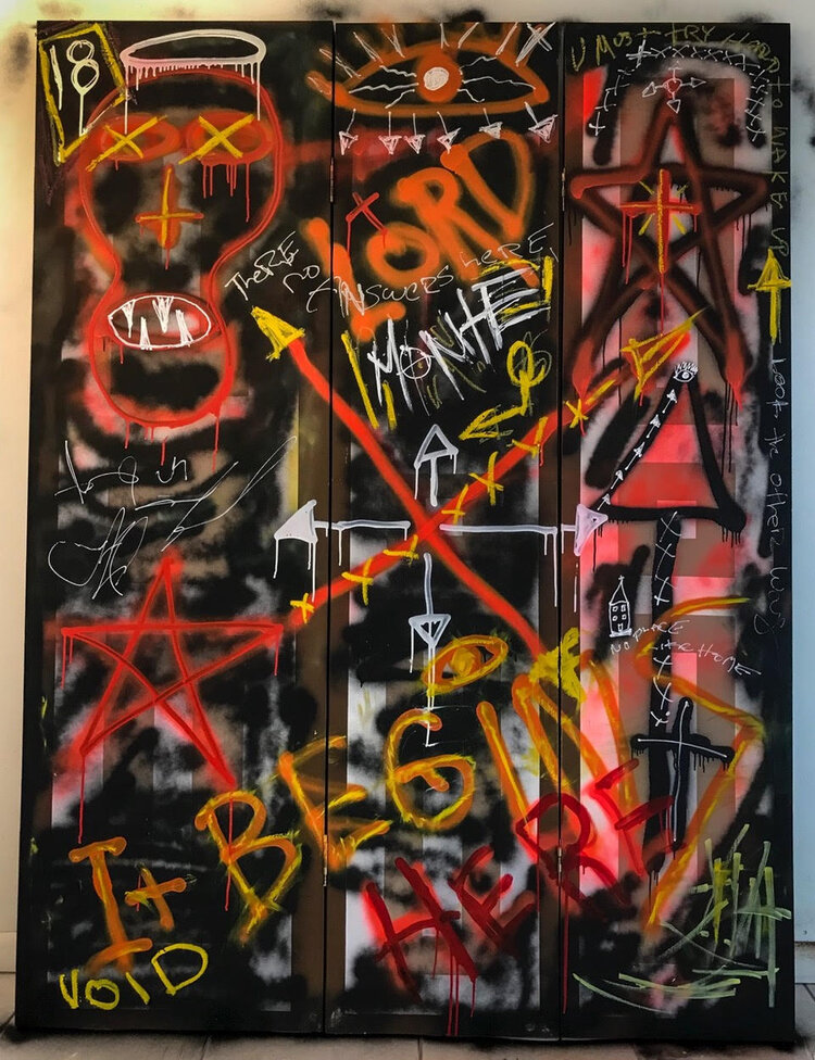  Yul Vazquez  Lord  Mixed media on board (a door), 80 x 18”  Signed 