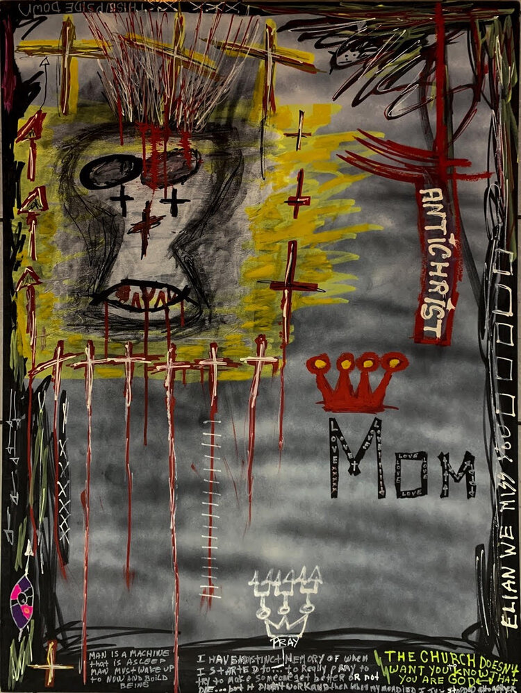  Yul Vazquez  Antichrist  Mixed media on form core, 30 x 40”  Signed 