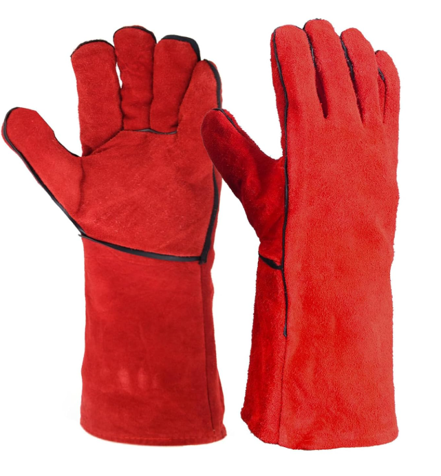Welders Leather Gauntlet Gloves – Red (Size 10)