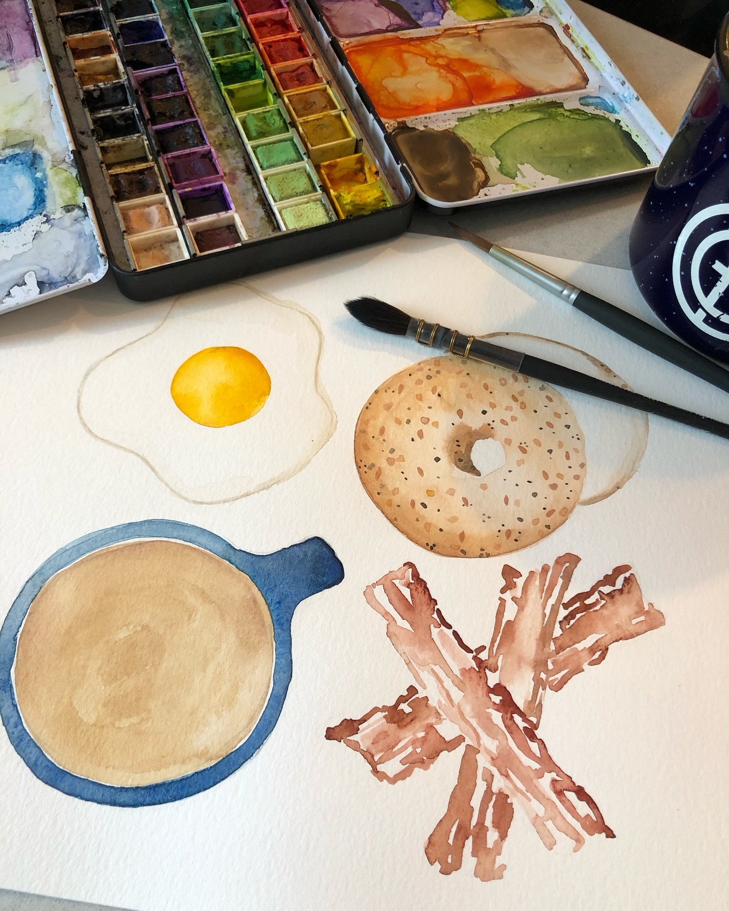 I paint at breakfast. How about you? 
I&rsquo;m really working on not needing to multitask all the time. Trying to be more present and focus on one thing. 
This morning-that&rsquo;s a fail. 
Do you multi task?  If so, what do you do while drinking co