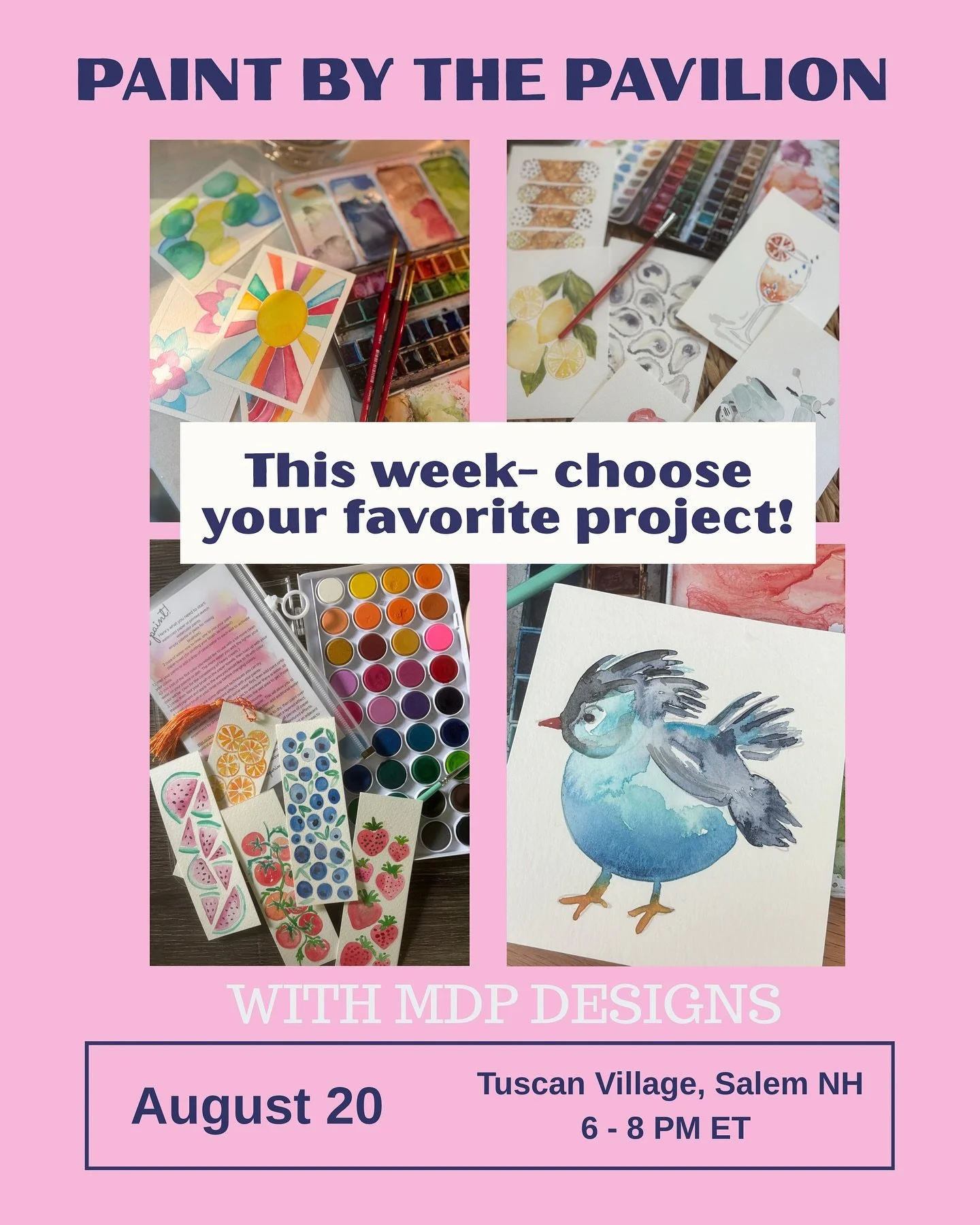 Let&rsquo;s paint!
This Wednesday 6-8pm @tuscanvillagenh 
No sign up needed. Just bring your creativity!
While supplies last. We can&rsquo;t wait to see you!
