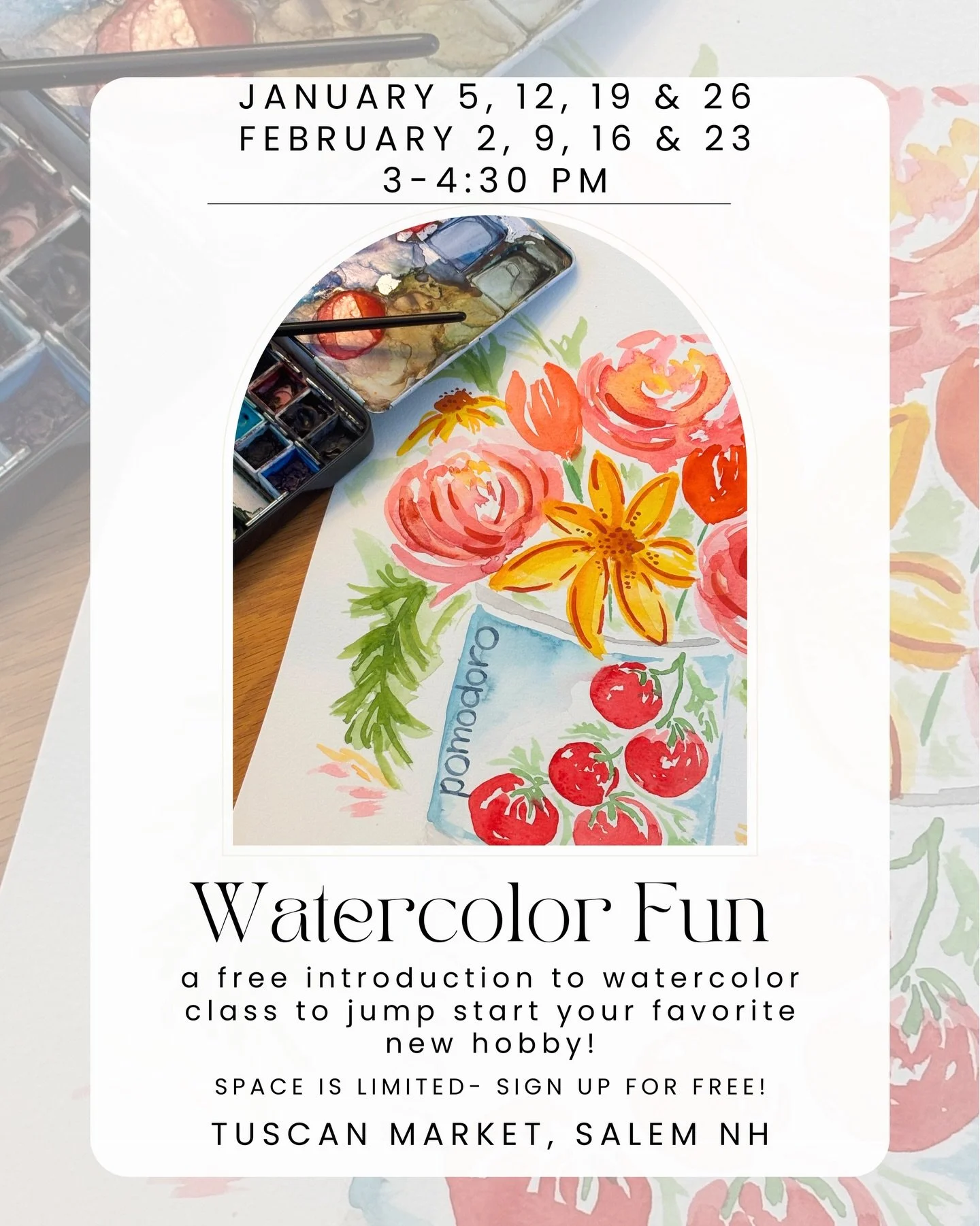 You did it!  We&rsquo;ve sold out every originally scheduled class, so we&rsquo;ve added four more (and a few extra seats to the sold out ones). 
These free watercolor classes are a great introduction to watercolor (have you heard watercolor is the r