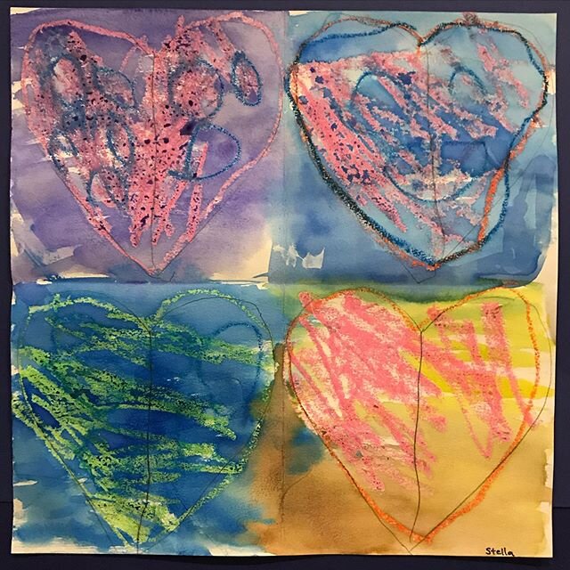 Happy February from Matheia School kindergarten artists! #matheiaschool #arteveryday #kindergarten #valentines #hearts #heartart