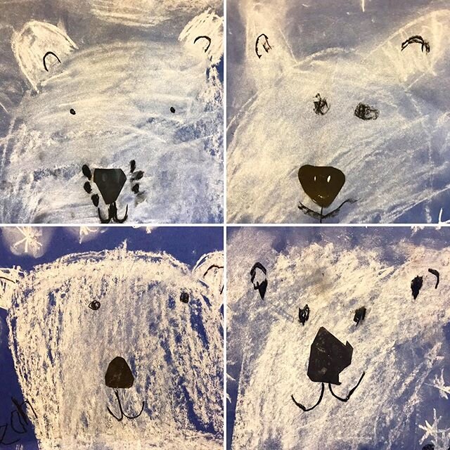 Chalk polar bear art by Matheia kindergarten and first grade students. #arteveryday #polarbears #chalkdrawings #kindergarten #firstgrade #matheiaschool