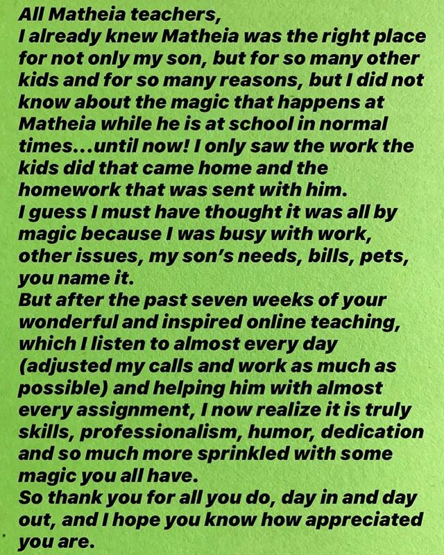 It was wonderful to receive some emails from our families during teacher appreciation week. We know remote learning can be difficult and frustrating but we are working hard to make the experience more positive and successful for our students. #mathei