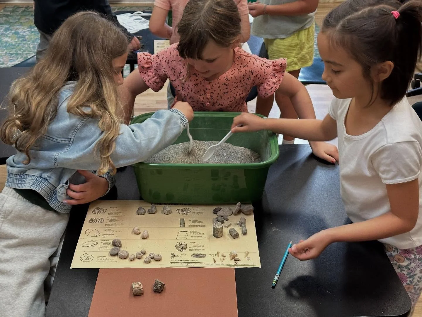 Second and third grade students digging for fossils during their paleontology unit. #matheiaschool #scienceeveryday #paleontology #fossils #2ndgrade #3rdgrade