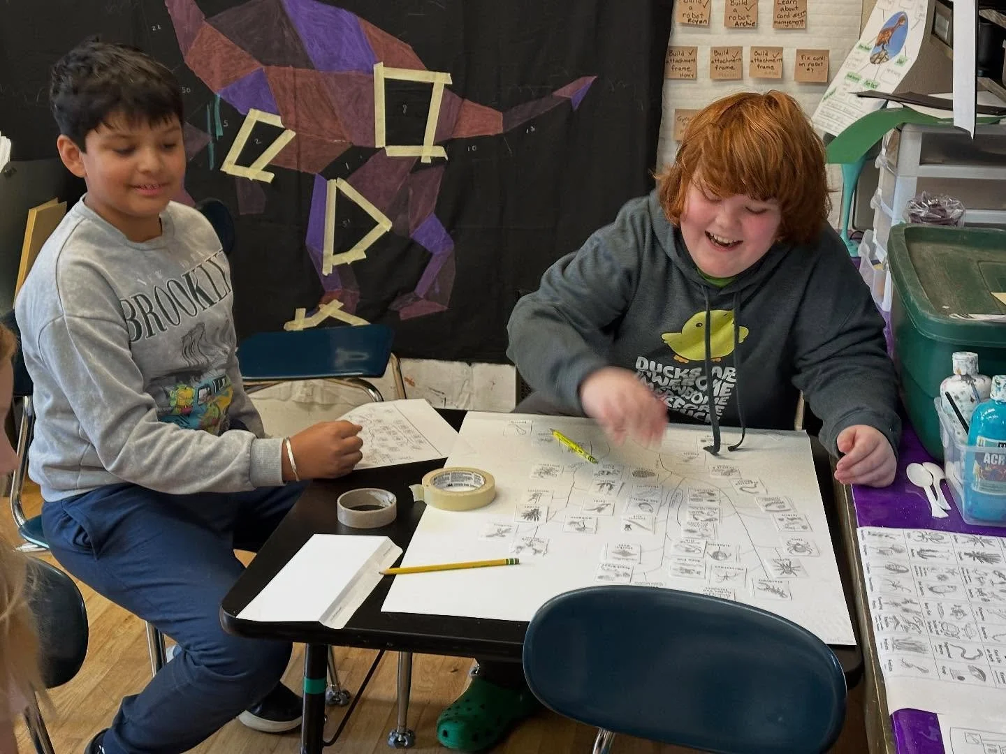 Fifth grade students working on their Tree of Life posters as a wrap up for their unit on the history of life on Earth. #matheiaschool #5thgrade #scienceeveryday #evolution #journeythroughtime #lifeonearth