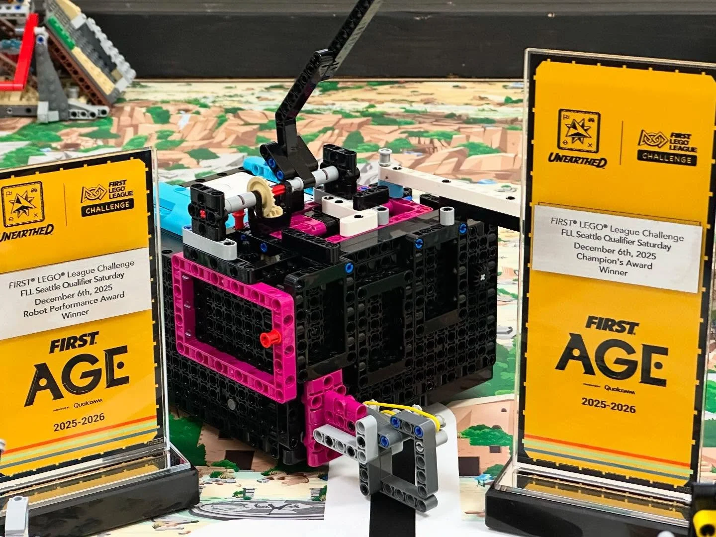 Congratulations to our Matheia Mindstorms Robotics team! Their robot, Obsidian (Sid), scored 385 points and won the top robot score. The team also received the Champions Award for the tournament. They are headed to the semifinals in late January. #ma