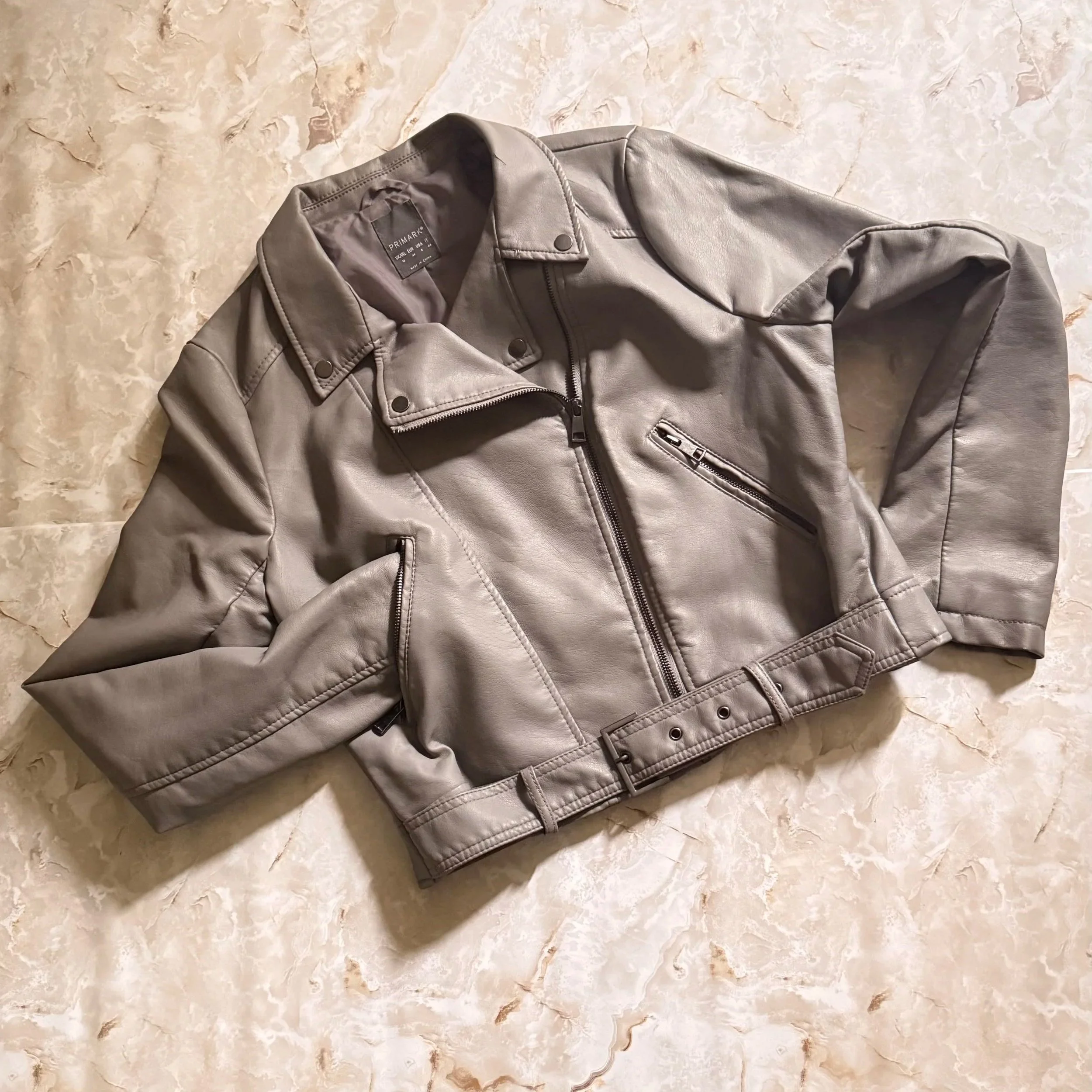 Gray Faux Leather Moto Jacket- 8