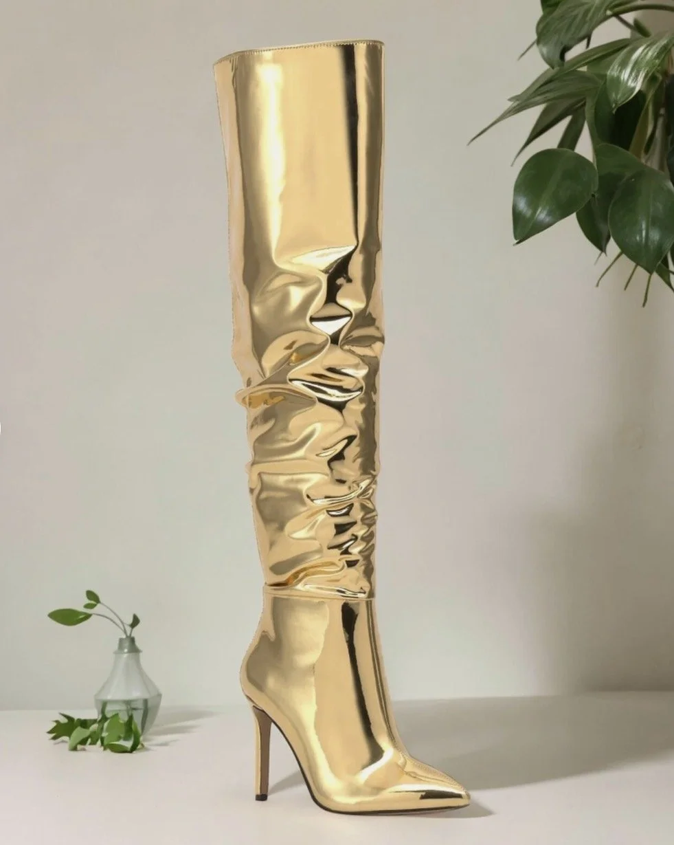 Gold Metallic Knee High Boots