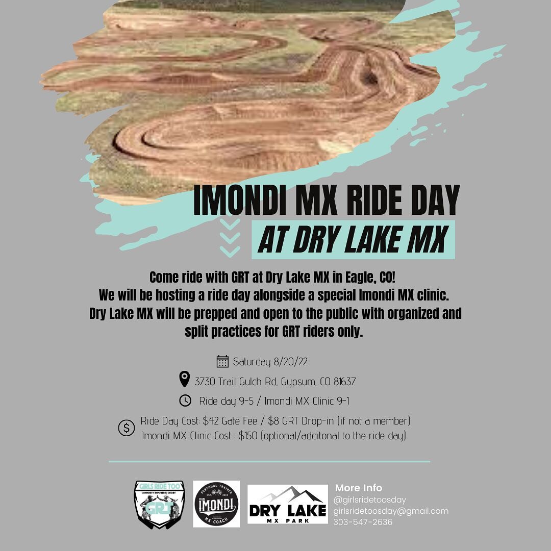 NEW EVENT / CLINIC! 

Come ride with #GRT at @drylakemx in Eagle, CO! We will be hosting a ride day alongside a special @imondimx clinic. Dry Lake MX will be prepped and open to the public with organized and split practices for GRT riders. 

🏁Saturd