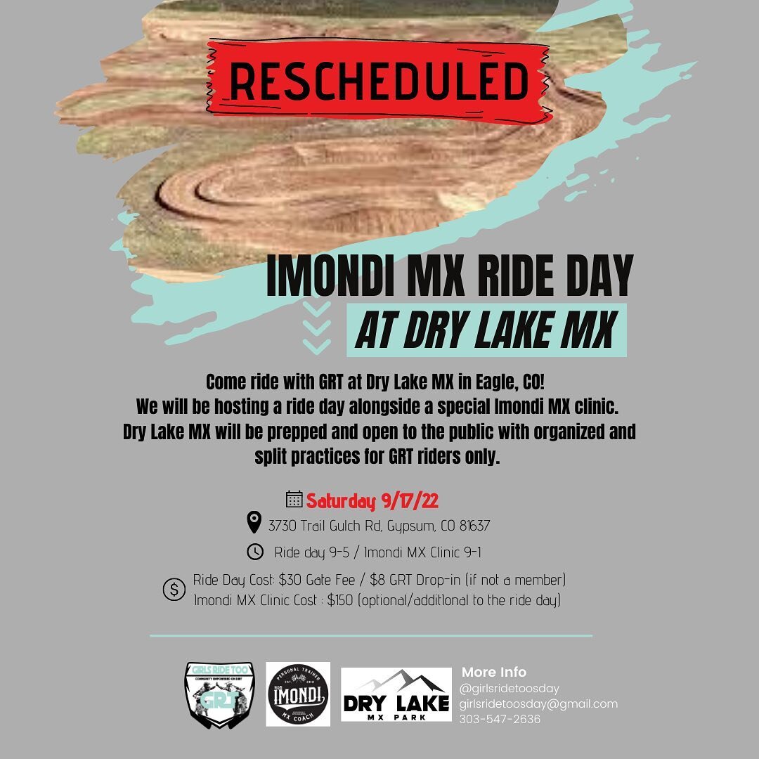 We decided to push our ride day / clinic back to September. 

Plan to ride with us on 9/17 at @drylakemx. 
We will have a #GRT ride day alongside an @imondimx clinic. 

Last day to register is 9/11 (link in bio). ALL LEVELS WELCOME

Let&rsquo;s go! ?